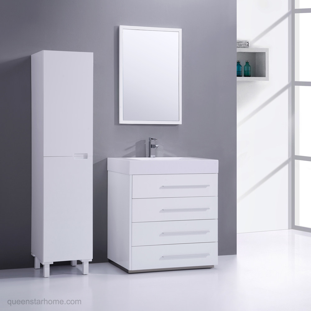 QS-AL03 30” gloss white bathroom vanity cabinet